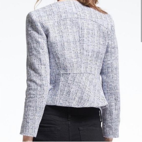 Banana Republic Tweed Blazer Woven in Italy by Nova Fides Size 4 White Blue Blk - Picture 2 of 10